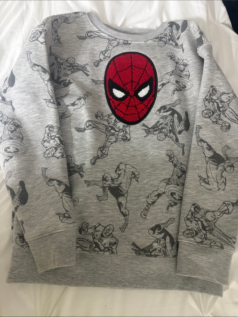 Kids' Grey Spider-Man Crewneck Sweater with Red Patch size 7 boys